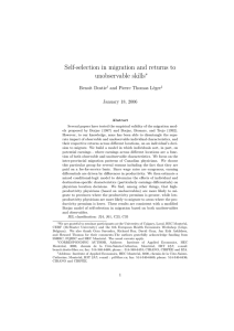 Self-selection in migration and returns to unobservable skills ∗ Benoit Dostie