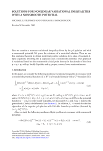 SOLUTIONS FOR NONLINEAR VARIATIONAL INEQUALITIES WITH A NONSMOOTH POTENTIAL