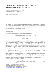 LOGISTIC EQUATION WITH THE AND CONSTANT YIELD HARVESTING p