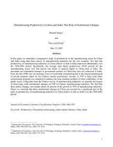 Manufacturing Productivity in China and India: The Role of Institutional...