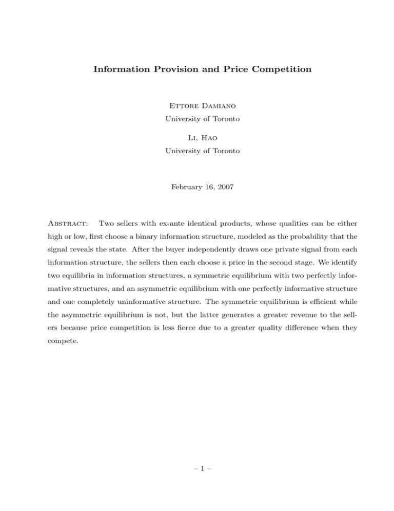 Information Provision And Price Competition