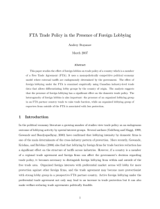 FTA Trade Policy in the Presence of Foreign Lobbying Andrey Stoyanov