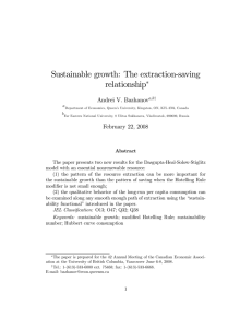Sustainable growth: The extraction-saving relationship ∗ Andrei V. Bazhanov
