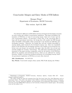 Cross-border Mergers and Entry Modes of FDI In‡ows Shengzu Wang