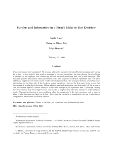 Surplus and Information in a Firm’s Make-or-Buy Decision Abstract Ingela Alger