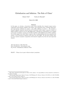 Globalization and Inflation: The Role of China ∗ Denise Côté Carlos de Resende