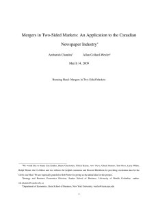 Mergers in Two-Sided Markets: An Application to the Canadian Newspaper Industry ∗