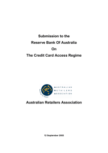 Submission to the Reserve Bank Of Australia On The Credit Card Access Regime