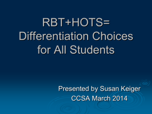 RBT+HOTS= Differentiation Choices for All Students Presented by Susan Keiger