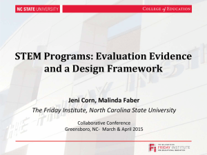 STEM Programs: Evaluation Evidence and a Design Framework Jeni Corn, Malinda Faber