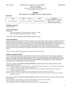 Syllabus CSE 115/503 Introduction to Computer Science for Majors I Spring 2016