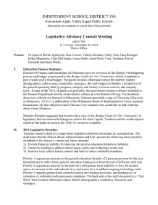 INDEPENDENT SCHOOL DISTRICT 196 Legislative Advisory Council Meeting Rosemount-Apple Valley-Eagan Public Schools