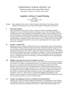 INDEPENDENT SCHOOL DISTRICT 196 Legislative Advisory Council Meeting Rosemount-Apple Valley-Eagan Public Schools