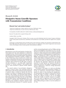 Research Article Dissipative Sturm-Liouville Operators with Transmission Conditions Hüseyin Tuna