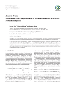 Research Article Persistence and Nonpersistence of a Nonautonomous Stochastic Mutualism System Peiyan Xia,