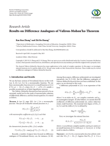 Research Article Results on Difference Analogues of Valiron-Mohon’ko Theorem Ran Ran Zhang