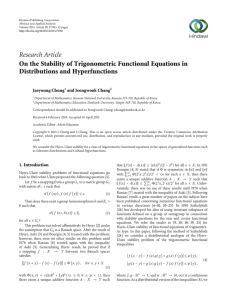Research Article On the Stability of Trigonometric Functional Equations in Jaeyoung Chung