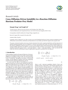 Research Article Cross-Diffusion-Driven Instability in a Reaction-Diffusion Harrison Predator-Prey Model Xiaoqin Wang,