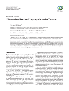 Research Article -Dimensional Fractional Lagrange’s Inversion Theorem F. A. Abd El-Salam