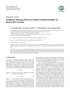 Research Article Nonlinear Filtering Preserves Chaotic Synchronization via Master-Slave System J. S. González-Salas,