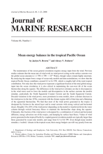 MARINE RESEARCH Journal of Mean energy balance in the tropical Pacific Ocean