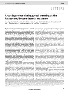 Arctic hydrology during global warming at the Palaeocene/Eocene thermal maximum