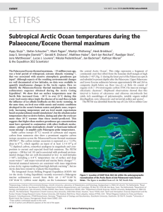 Subtropical Arctic Ocean temperatures during the Palaeocene/Eocene thermal maximum