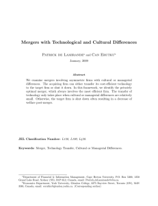 Mergers with Technological and Cultural Differences Patrick de Lamirande Can Erutku