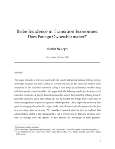 Bribe Incidence in Transition Economies: Does Foreign Ownership matter?  Simin Seury