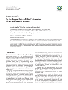 Research Article On the Formal Integrability Problem for Planar Differential Systems Antonio Algaba,