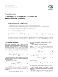 Research Article Fixed Points of Meromorphic Solutions for Some Difference Equations Zong-Xuan Chen