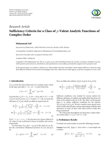 Research Article Sufficiency Criteria for a Class of Complex Order