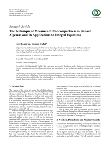 Research Article The Technique of Measures of Noncompactness in Banach