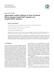 Research Article Approximate Analytic Solutions of Time-Fractional Hirota-Satsuma Coupled KdV Equation and