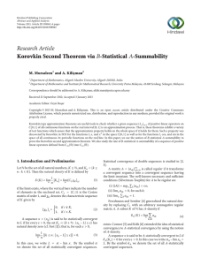 Research Article Korovkin Second Theorem via -Statistical M. Mursaleen