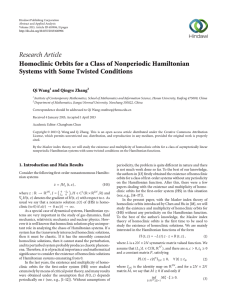 Research Article Homoclinic Orbits for a Class of Nonperiodic Hamiltonian Qi Wang