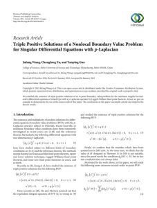 Research Article p Triple Positive Solutions of a Nonlocal Boundary Value Problem