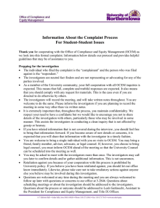 Information About the Complaint Process For Student-Student Issues