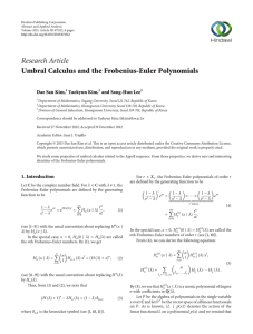 Research Article Umbral Calculus and the Frobenius-Euler Polynomials Dae San Kim, Taekyun Kim,