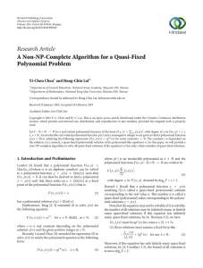 Research Article A Non-NP-Complete Algorithm for a Quasi-Fixed Polynomial Problem Yi-Chou Chen