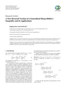 Research Article A New Reversed Version of a Generalized Sharp Hölder’s