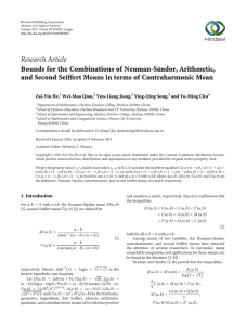 Research Article Bounds for the Combinations of Neuman-Sándor, Arithmetic,