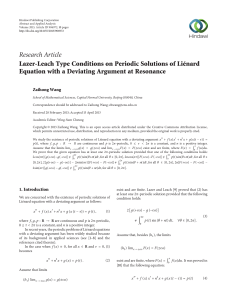 Research Article Lazer-Leach Type Conditions on Periodic Solutions of Liénard