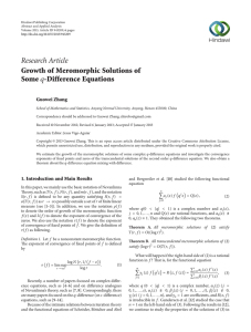 Research Article Growth of Meromorphic Solutions of Some -Difference Equations