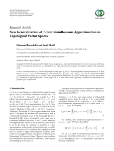 Research Article New Generalization of Topological Vector Spaces -Best Simultaneous Approximation in