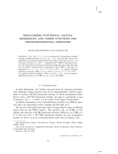REGULARIZED FUNCTIONAL CALCULI, SEMIGROUPS, AND COSINE FUNCTIONS FOR PSEUDODIFFERENTIAL OPERATORS Abstract.