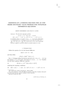 EXISTENCE OF A POSITIVE SOLUTION FOR AN NTH DIFFERENCE EQUATIONS