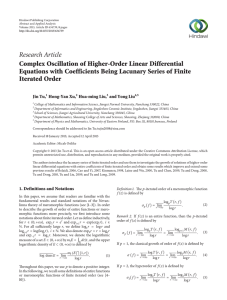Research Article Complex Oscillation of Higher-Order Linear Differential