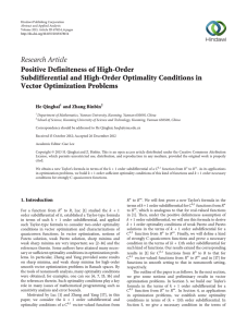 Research Article Positive Definiteness of High-Order Subdifferential and High-Order Optimality Conditions in