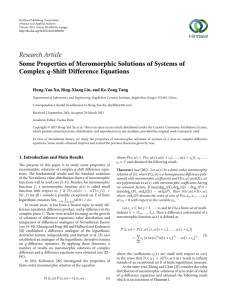 Research Article q Some Properties of Meromorphic Solutions of Systems of Complex